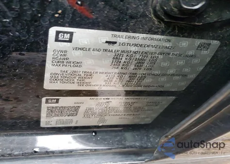 2021 GMC Sierra 1500 из США, поврежденный, VIN 1GTU9DED6MZ138427